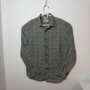 Current Elliott Mens Plaid Button Down Shirt Green Tan Long Sleeve Large M2032